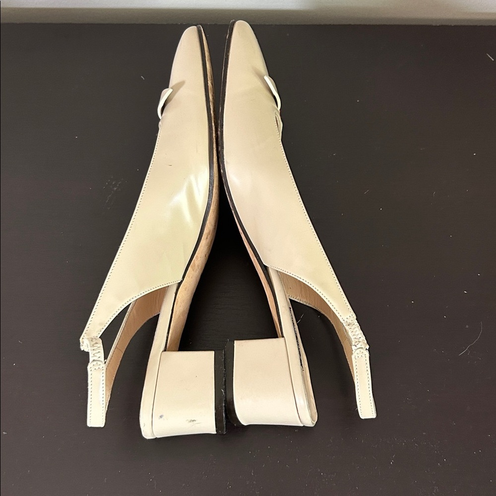 Kate Spade Slingback Heel Tan Bow Square Toe Logo Leather Made in Italy Sz 8 - Picture 7 of 10